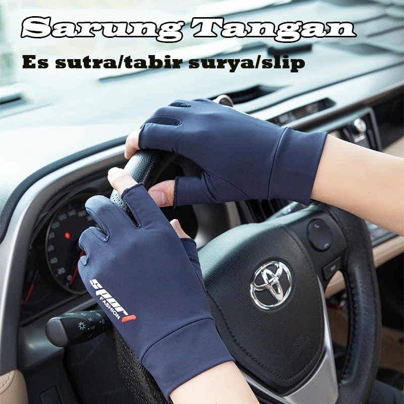 (COD) PL Sarung Tangan Motor Sepeda Pria Wanita Ice Silk Gloves Anti Slip Es Sutra Nyaman dan Bernapas Cewek Anti Air Touch Screen Setengah Jari Half Finger