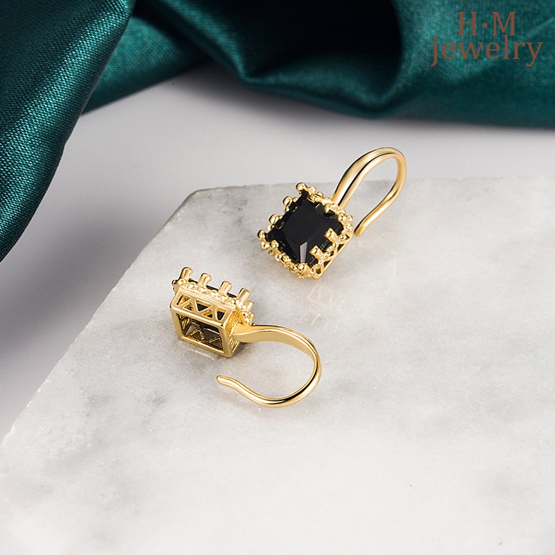 Anting Tusuk Retro Bentuk Kotak Hias Zircon AAA Kualitas Tinggi Untuk Wanita