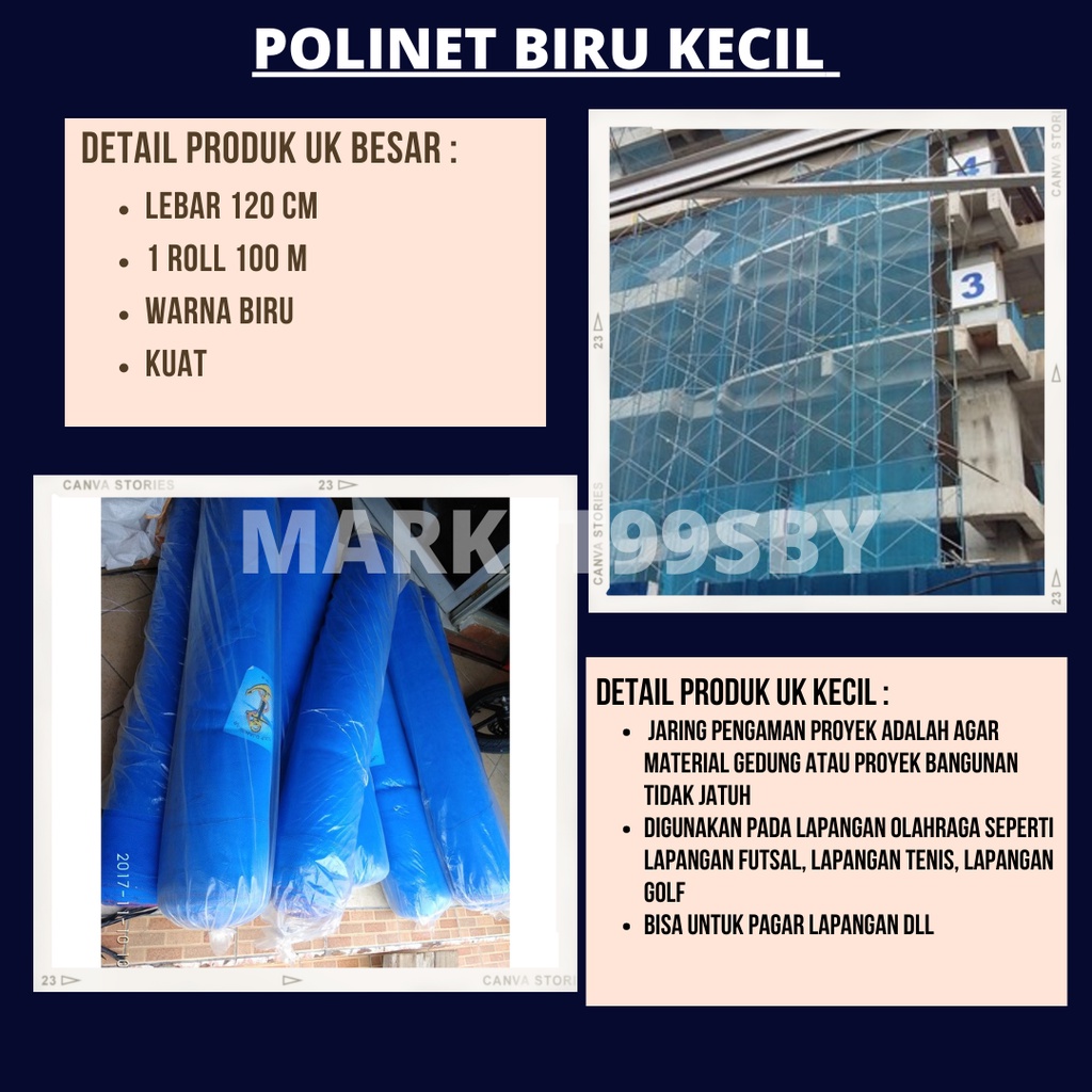 Polinet Jaring Biru Kecil Lebar 1.2M Kasa Pengaman Proyek Bangunan Waring Keramba Tambak Ikan Pagar 