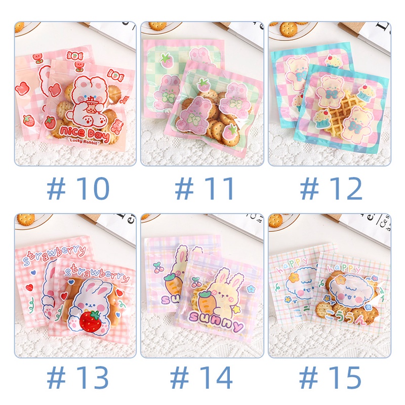 10 Pcs Tas Penyimpanan Makanan / Kue Kering Motif Kartun Hewan Tahan Air