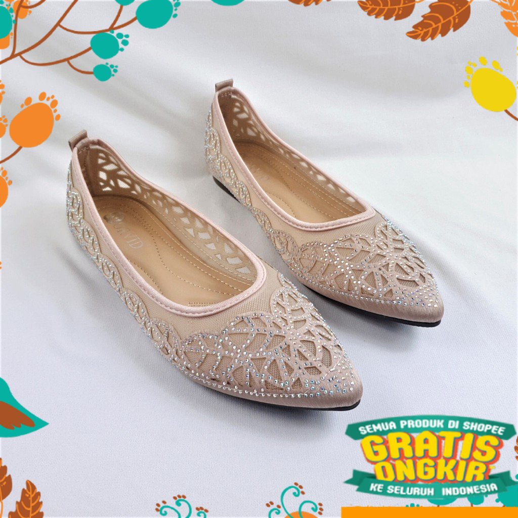 sepatu sendal pink salem grey ungu hijau muda tua dark light / Flat Shoes Glitter NGS920