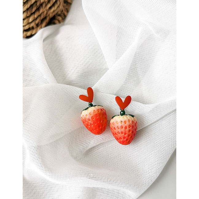 LRC Anting Tusuk Fashion Red Little Strawberry Color Love Earrings D98386