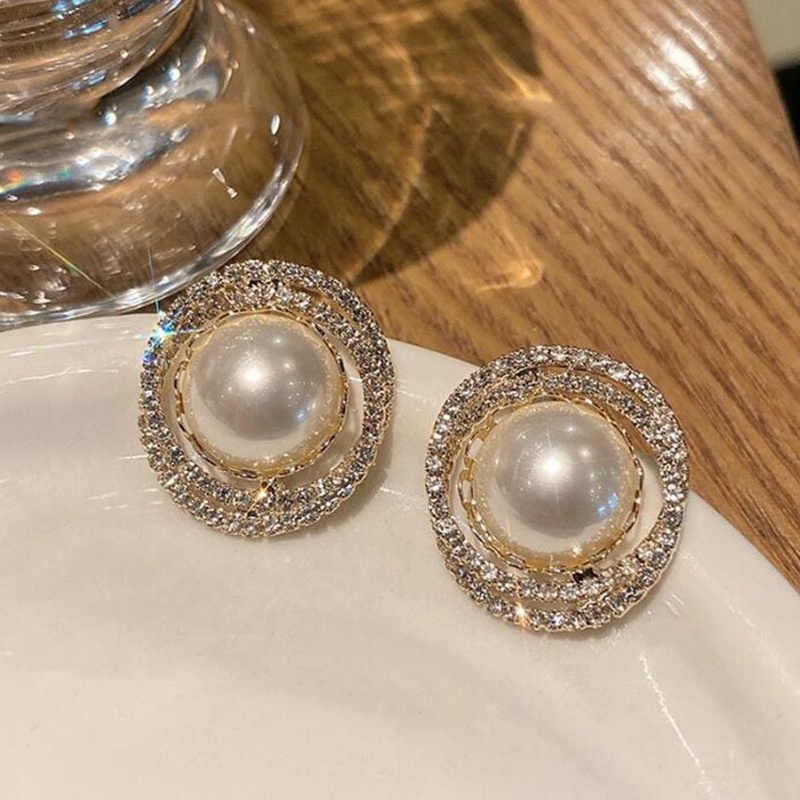 Anting Tusuk Retro Hias Mutiara + Berlian Imitasi Untuk Wanita