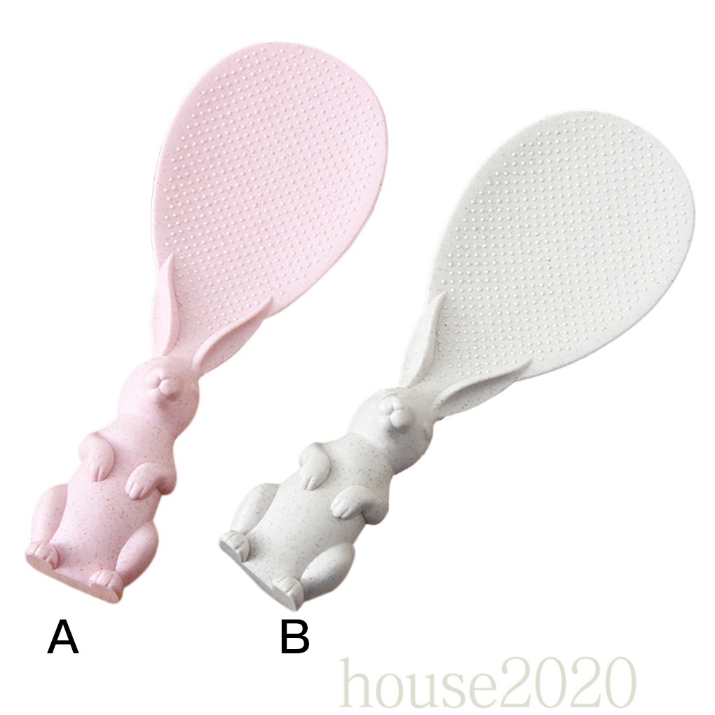 [HOUSE2020]Rice Cooker Spoon Plastic Rice Scoop Wheat Fiber Animal Shape Non-stick Kitchen Spoon, Pink