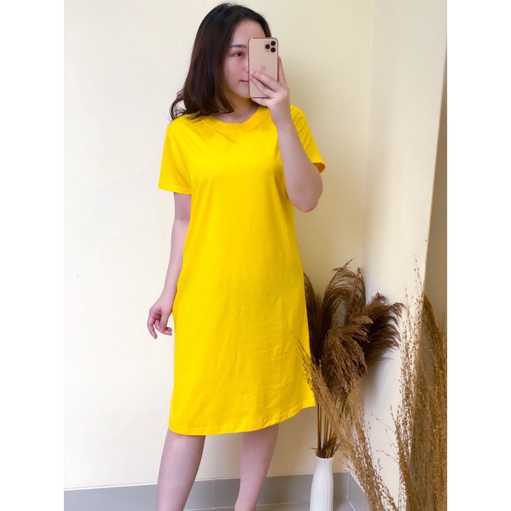 Dress Wanita Midi Polos Bahan Katun Dress Polos Korea Cotton