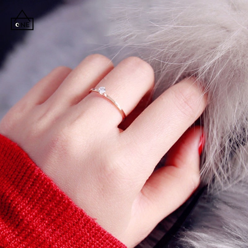 COD❤Cincin Wanita Berlian Korea, Aksesoris Perhiasan Cincin Baja Titanium Empat Cabang A one