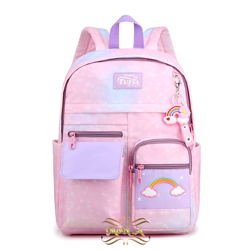 [MTOYS] TAS SEKOLAH RANSEL ANAK CEWEK  BISA UNTUK TK/SD/SMP  PASTEL PELANGI CANTIK LUCU WATERPROOF - KUALITAS  IMPORT PREMIUM - M0177