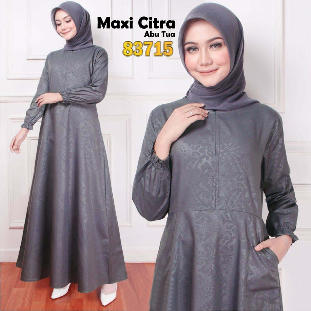 Baju Gamis Remaja Fashion New Citra Abu Tua | Shopee Indonesia