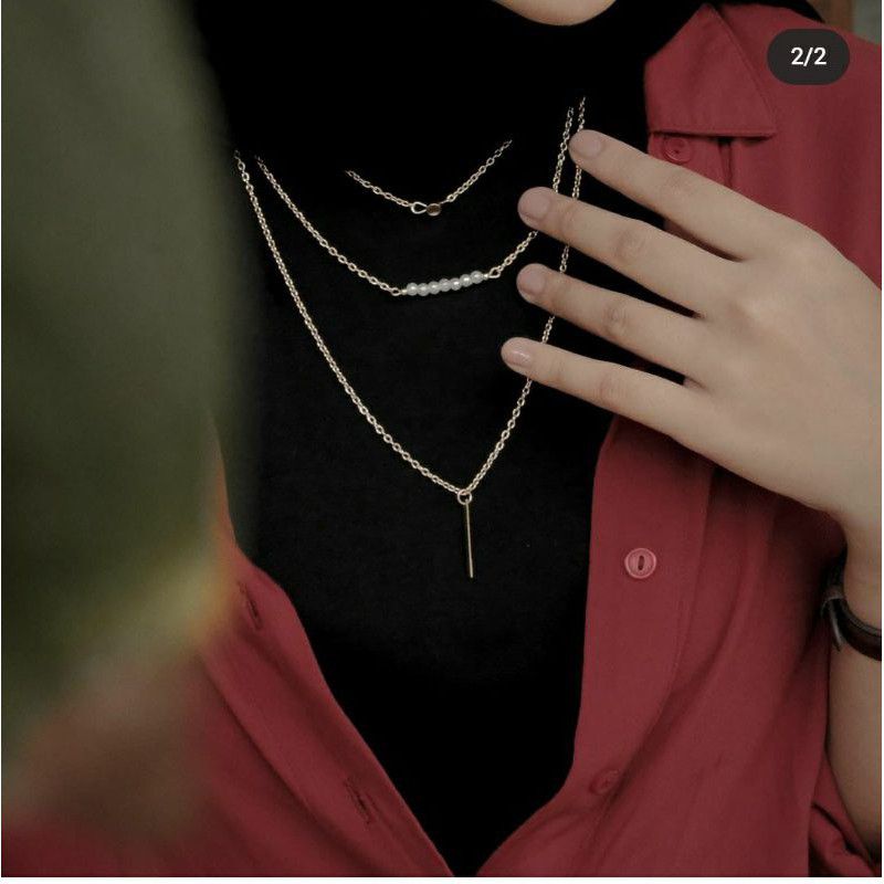 Kalung Hijab 3 Layer  Necklace Korea Premium Aksesoris Wanita