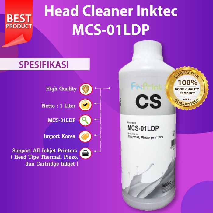 Head Cleaner Inktec MCS-01LDP Support Printer Epson Canon Brother HP Premium 1 Liter