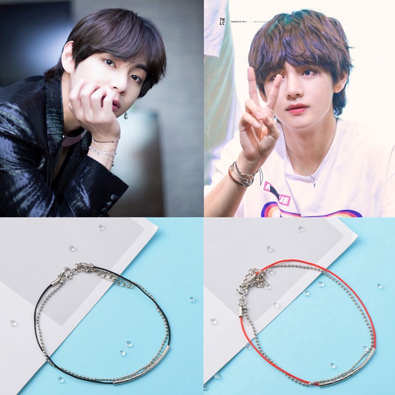 Gelang Bangle Bangtan Boys Bangtan Boys JiMin JUNGKOOK V Bahan Tali Kulit Warna Merah