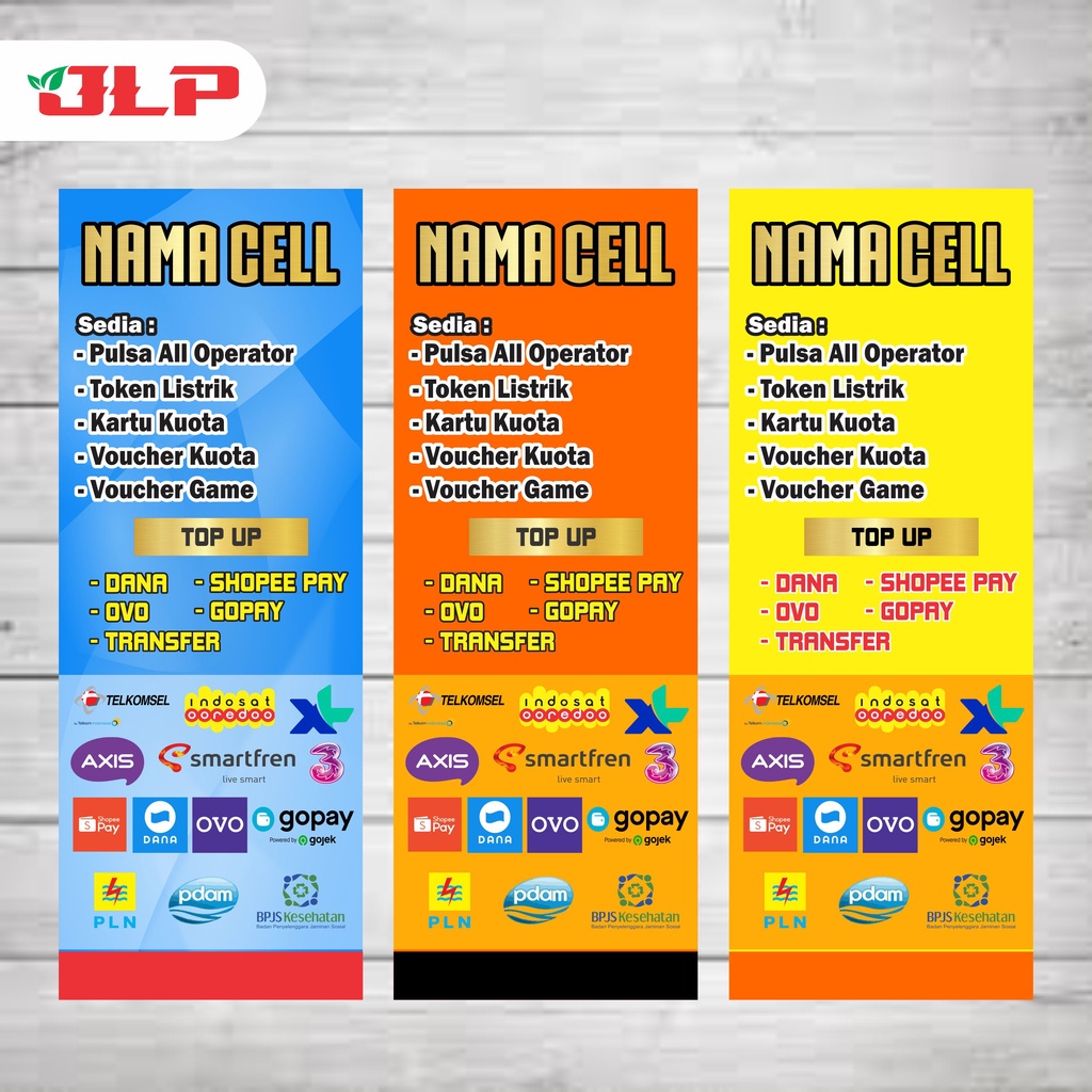 BANNER KONTER PULSA UKURAN 60 X 160 CM / BANNER KONTER PULSA, TOKEN LISTRIK, BPJS, PEMBAYARAN