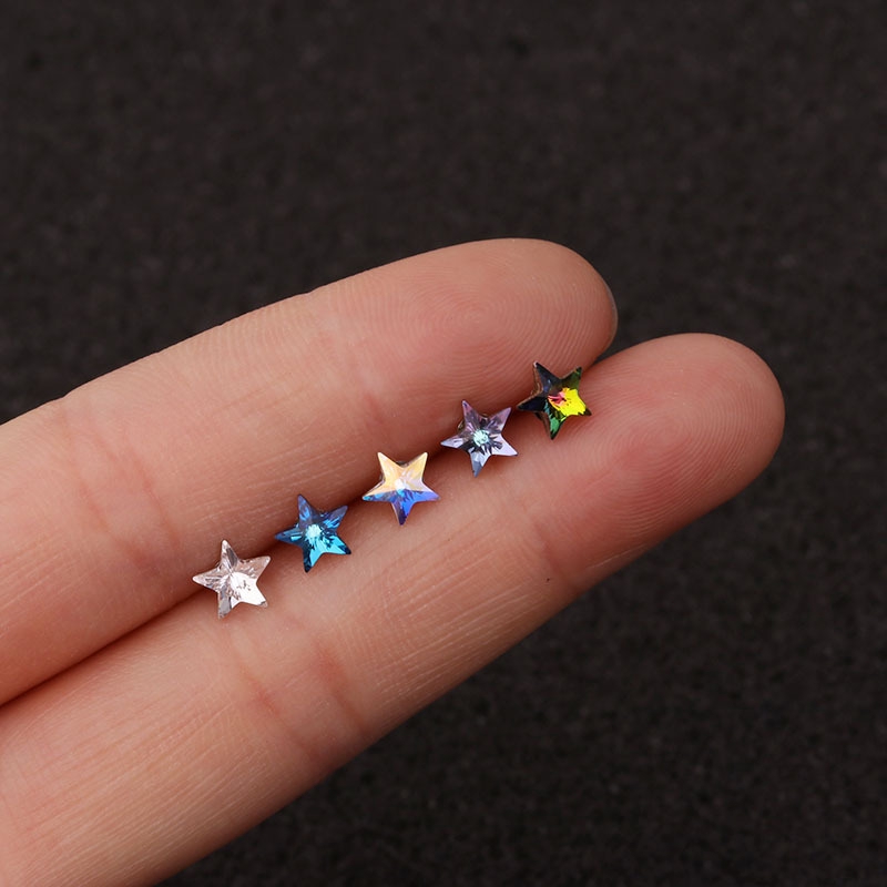 1pc Anting Tindik Bibirtulang Rawan Telinga Desain Bintang Hias Zircon