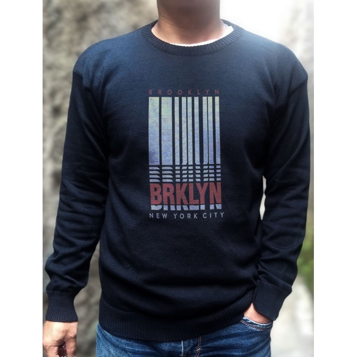 RH - sweater baju rajut crewneck pria original kerah oblong rajutan