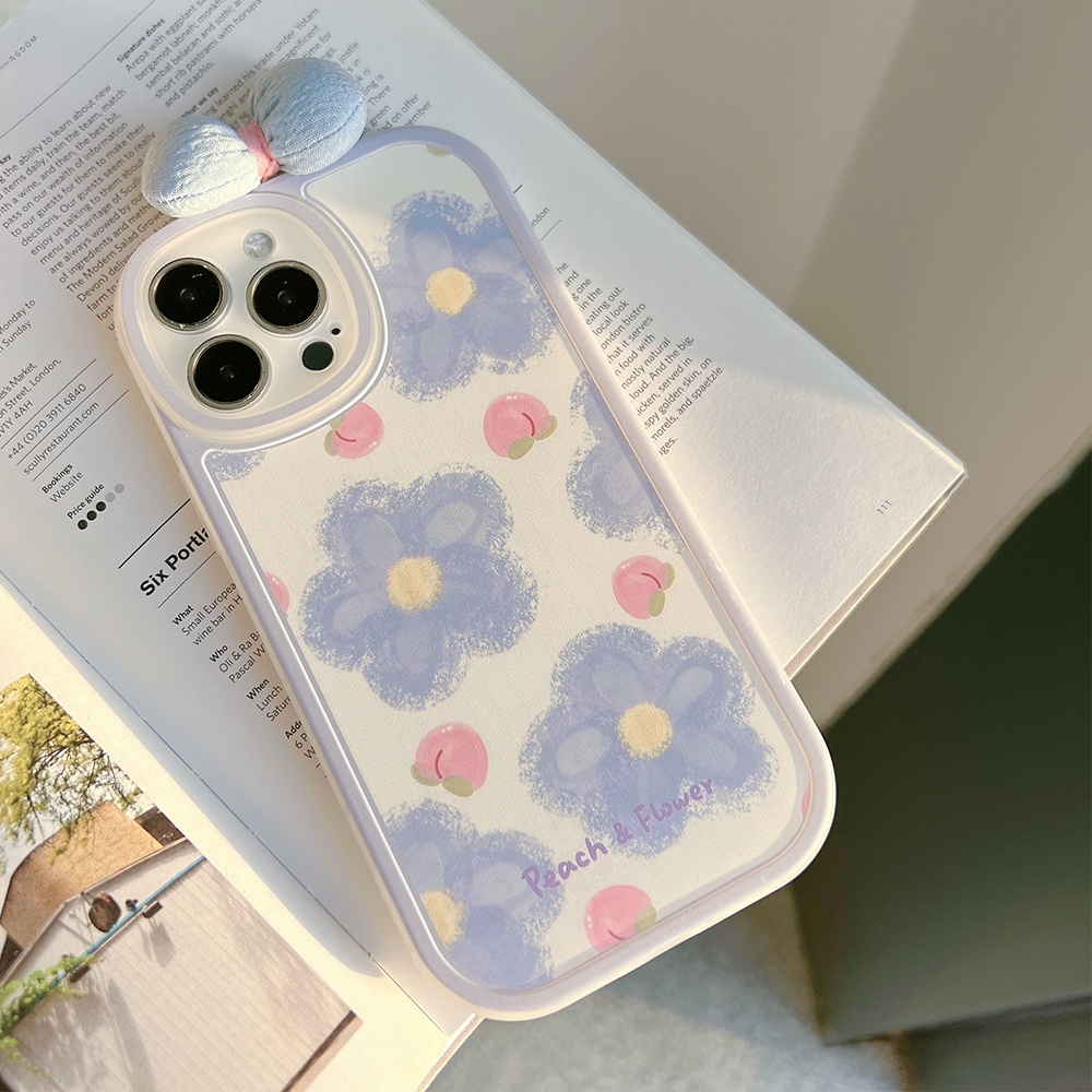 Case TPU shockproof Motif Bunga Biru Bulat stand portable Untuk iPhone 11 Pro max 12 13 Pro max mini XS max xr 7 8 Se 2020 plus