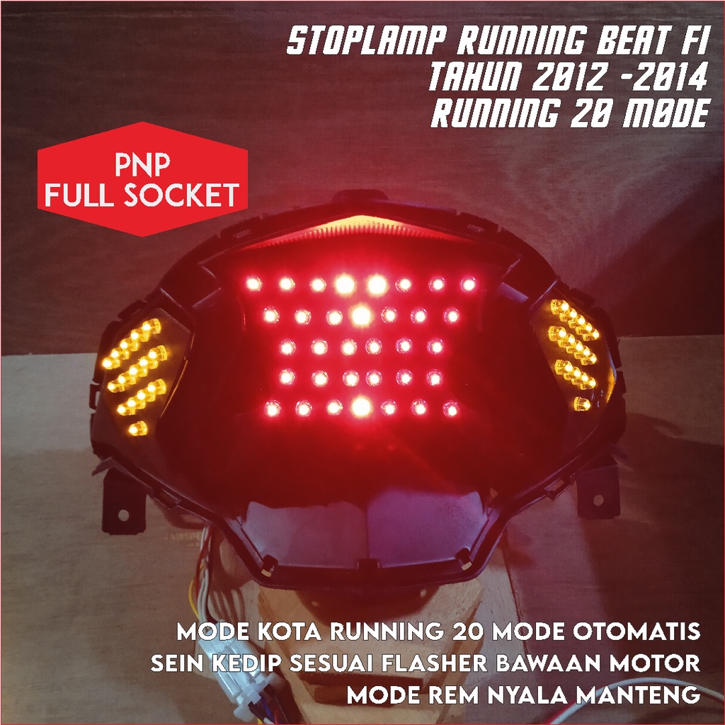 STOPLAMP RUNNING BEAT FI 2013-2016 DENGAN 20 MODE OTOMATIS PNP KELISTRIKAN WAJIB DC