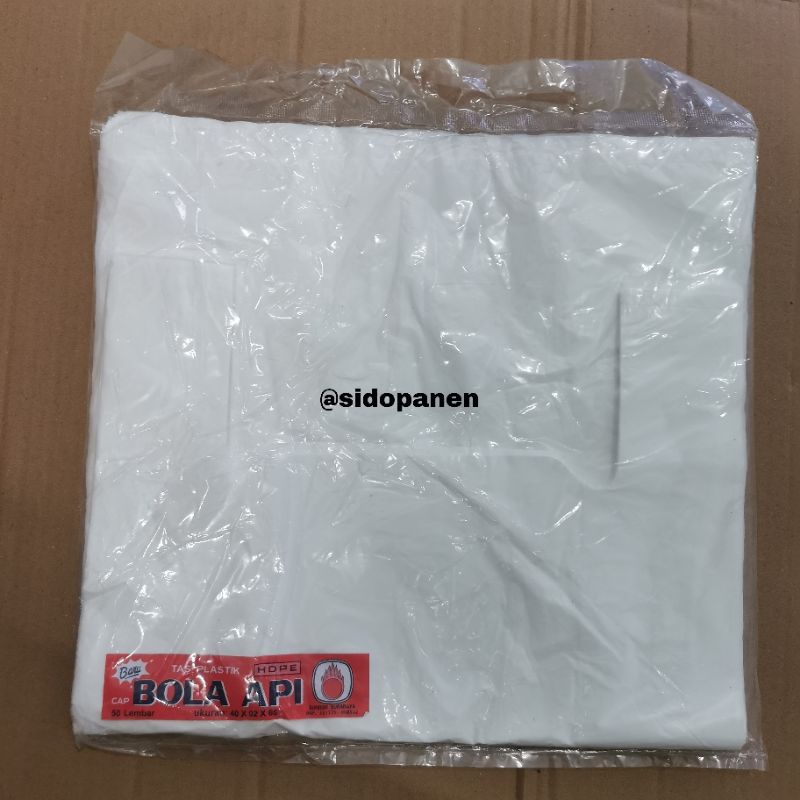 KANTONG PLASTIK KRESEK BESAR WARNA PUTIH MEREK BOLA API UKURAN 40X65