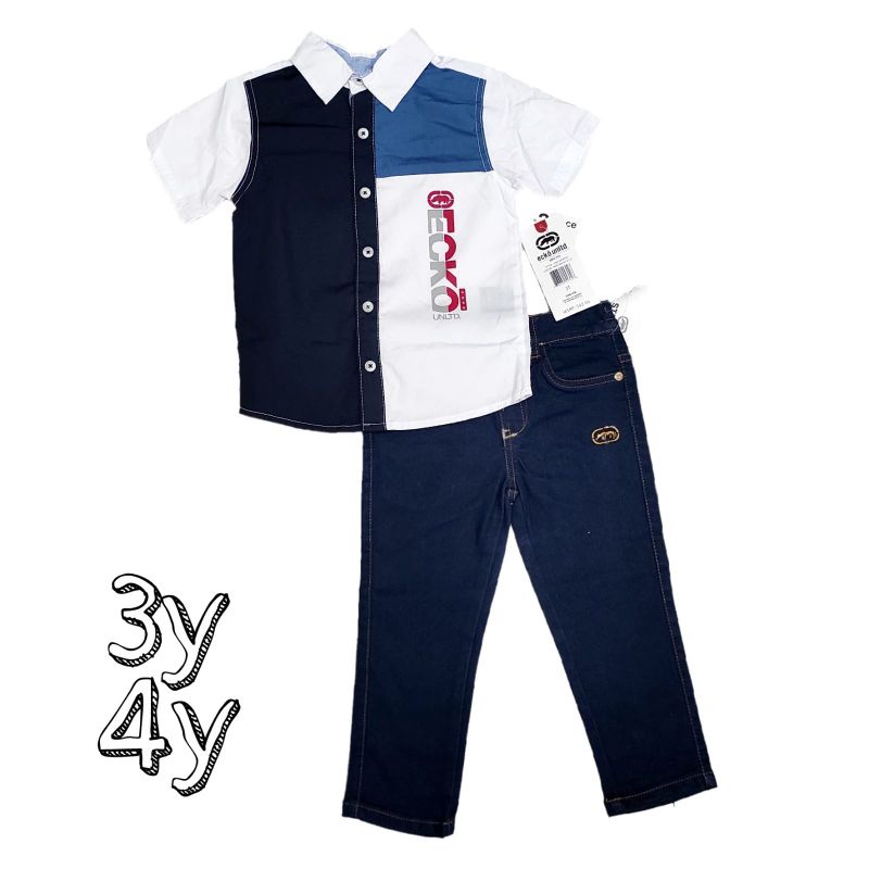 Set Ecko kemeja + jeans anak laki-laki blue sz. 3y, 4y