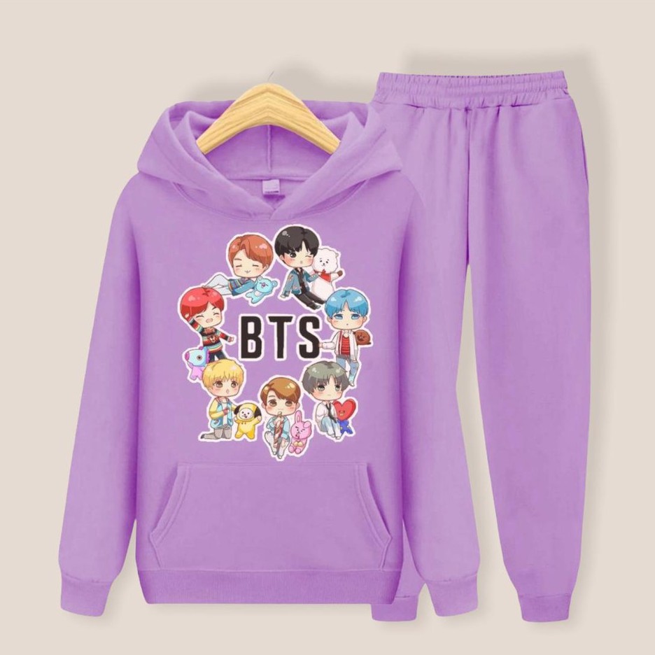 SETELAN HOODIE BTS ANAK CEWEK / SETELAN SWEATER BTS KOREA BT21 1-5 TAHUN TERBARU