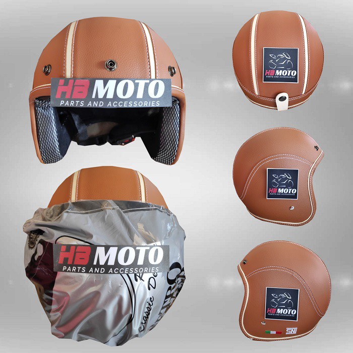 Helm Retro BG BROWN S WHITE RETROBG1BSW / Helm SNI / Helm Retro / Helm Klasik / Helm Bogo / Helm