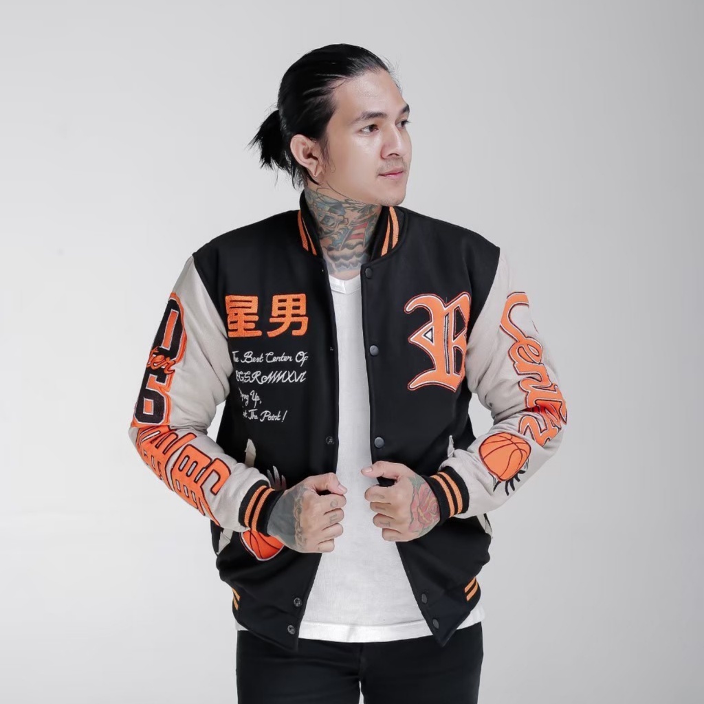 FLASHFIRE - Jaket Varsity Center Unisex Vintage  Baseball Full Embroidery Varsity Jacket BGSR Origin