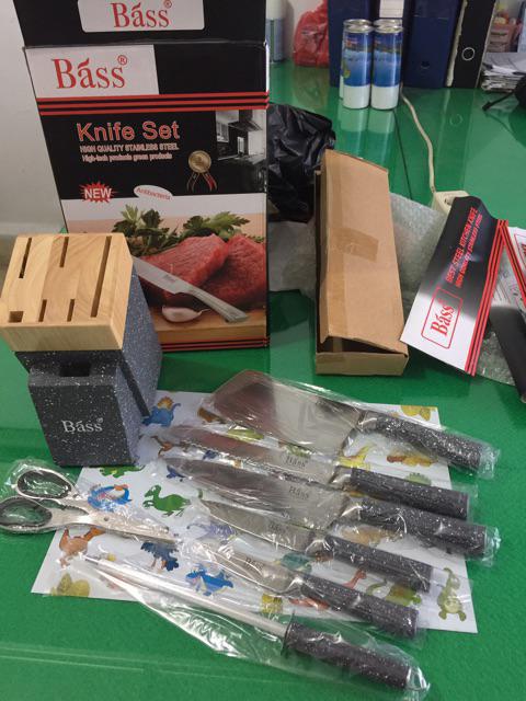 Premium Pisau Set Dapur Bass 8pc Baja / Knife Block Set Bass 8pc B8739