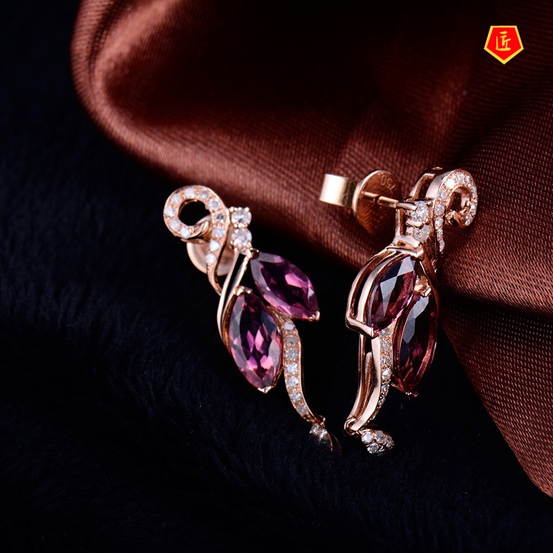 [Ready Stock]Colored Gems Tourmaline Phoenix Earrings 18K Rose Gold