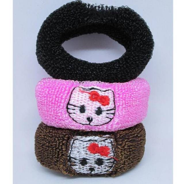 grosir  Ikat rambut donat bordir/Hello kitty love/isi 12 pcs