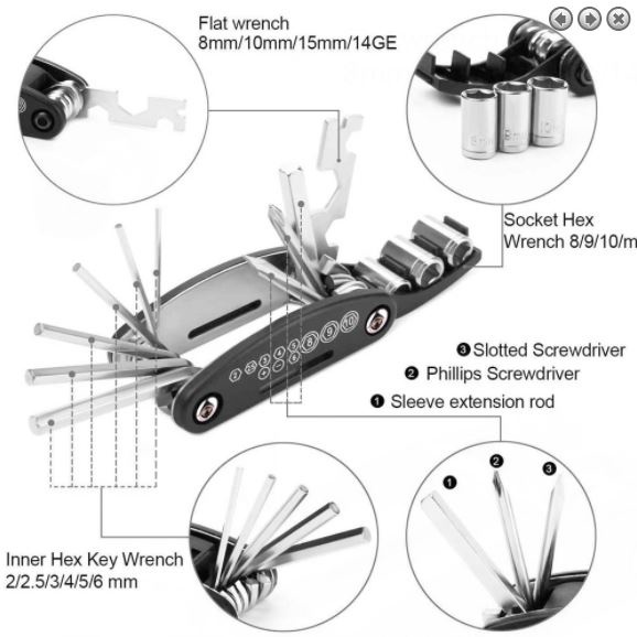 Toolset Kunci Set Sepeda 15 in 1 Kunci L Obeng Wrench Lipat Multifungs - OBS