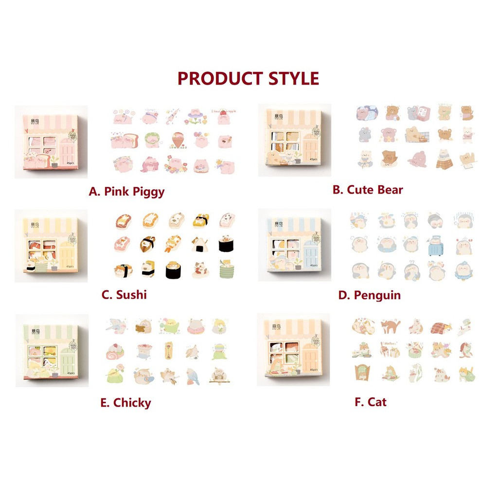 [MILOLI] 45Pcs CUTE CHARACTER Deco Sticker DIY Scrapbook Stiker Jurnal Diary Planner Kotak - B0127-1