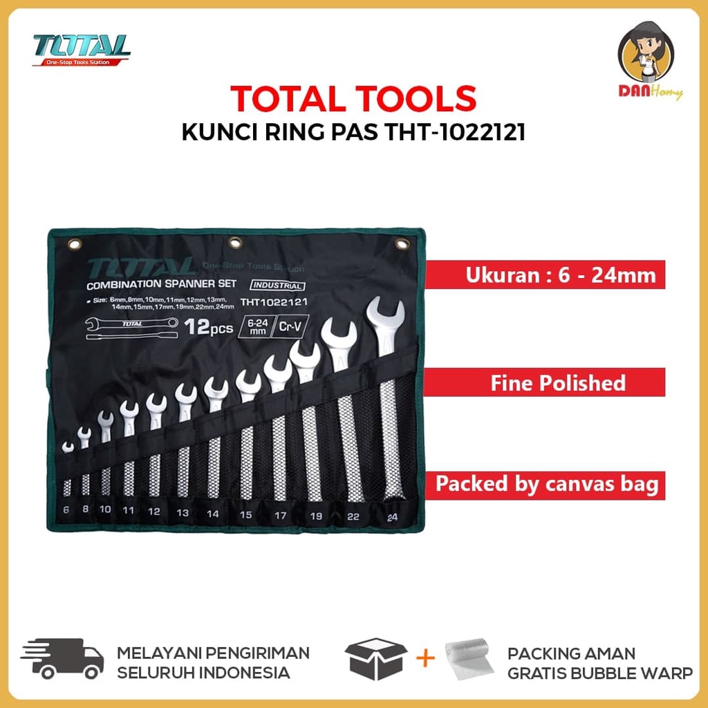 KUNCI RING PAS SET THT-1022121 KUNCI RING TOTAL TOOLS KUNCI RING PAS UKURAN 6-24mm KUNCI PAS MURAH C