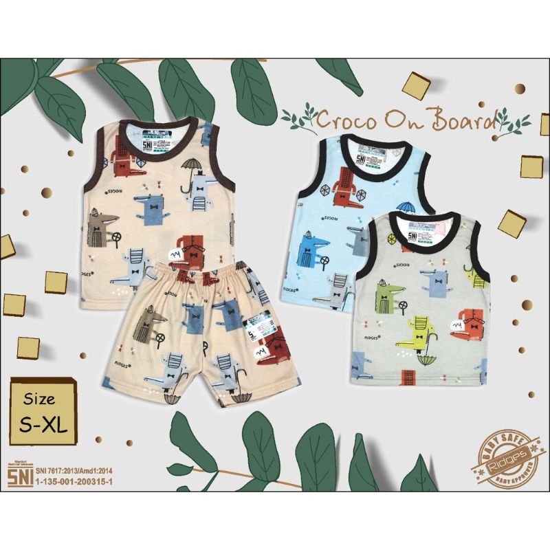 setelan anak singlet ridges motif dasar warna, baju bayi buat anak 0-2 tahunan.