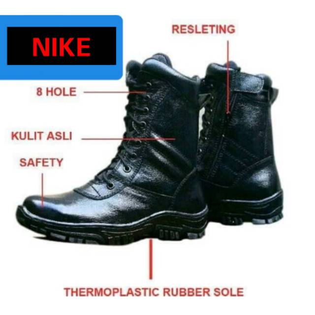 Sepatu PDL Pria Nike Boots Safety Kulit Asli Zipper Boot Cowok Murah