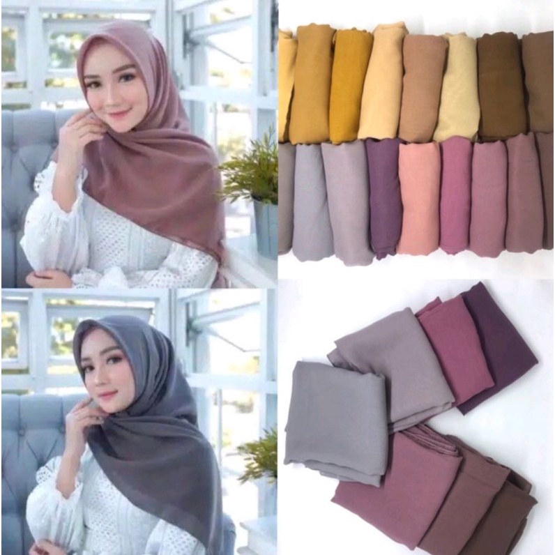 Hijab/Jilbab Segi Empat Bella Square murah/ Polly Cotton Seri Warna 1 / Segi 4 Polos / Ciput Rajut 2