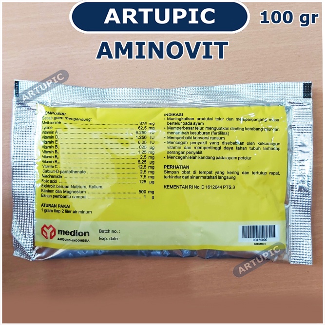 Aminovit 100 gram Vitamin Protein Meningkatkan Produksi Telur Ayam Puyuh Unggas Medion Multivitamin