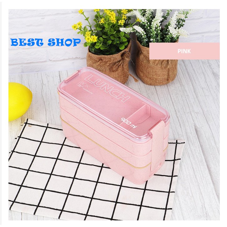 Wheat Straw Three Layer Lunch Box / Kotak Bekal 900ml / Kotak makan siang / tiga tingkat