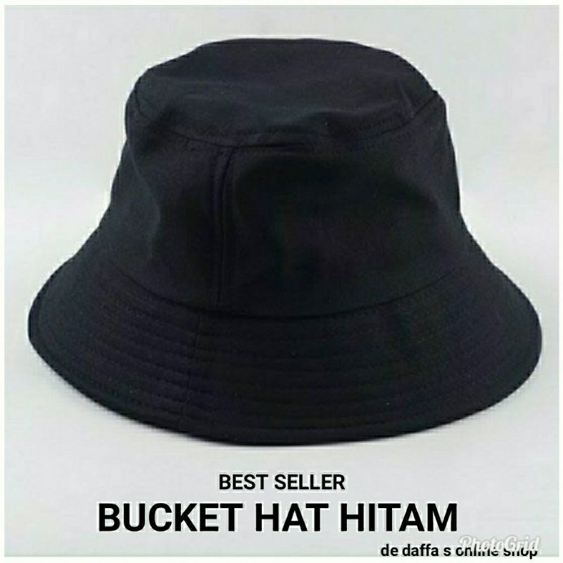 Topi bucket Hat dewasa hitam polos pria wanita - Hitam