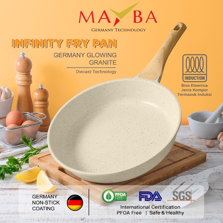 PANCI GERMANY MAYBA 3PCS INFINITY - Isi 30cm Wok, 28cm fry, 24cm casserole pan bahan glowing granite glowpan