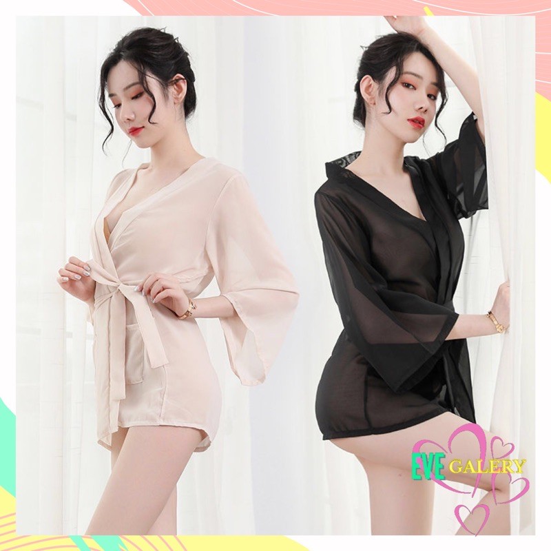 Ɛѵҽ Lingerie Seksi Bahan Transparan Model Kimono Yukata Erotis 1004