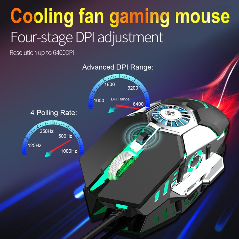 Mouse Gaming Mekanik Kabel Usb 6400DPI Dengan Kipas Pendingin