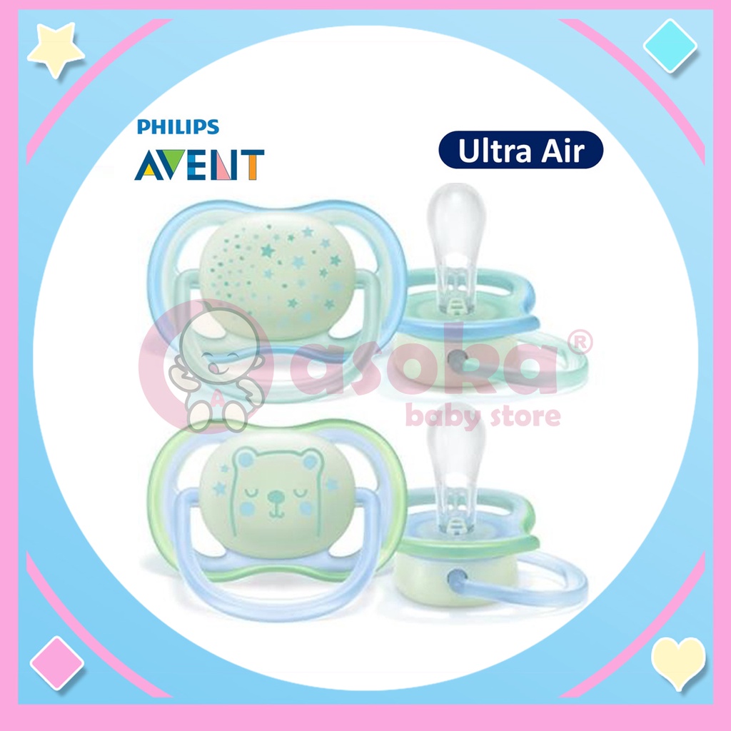 Philips Avent Soother Ultra Air Night Boy 0-6m SCF376/11 - Empeng Bayi ASOKA