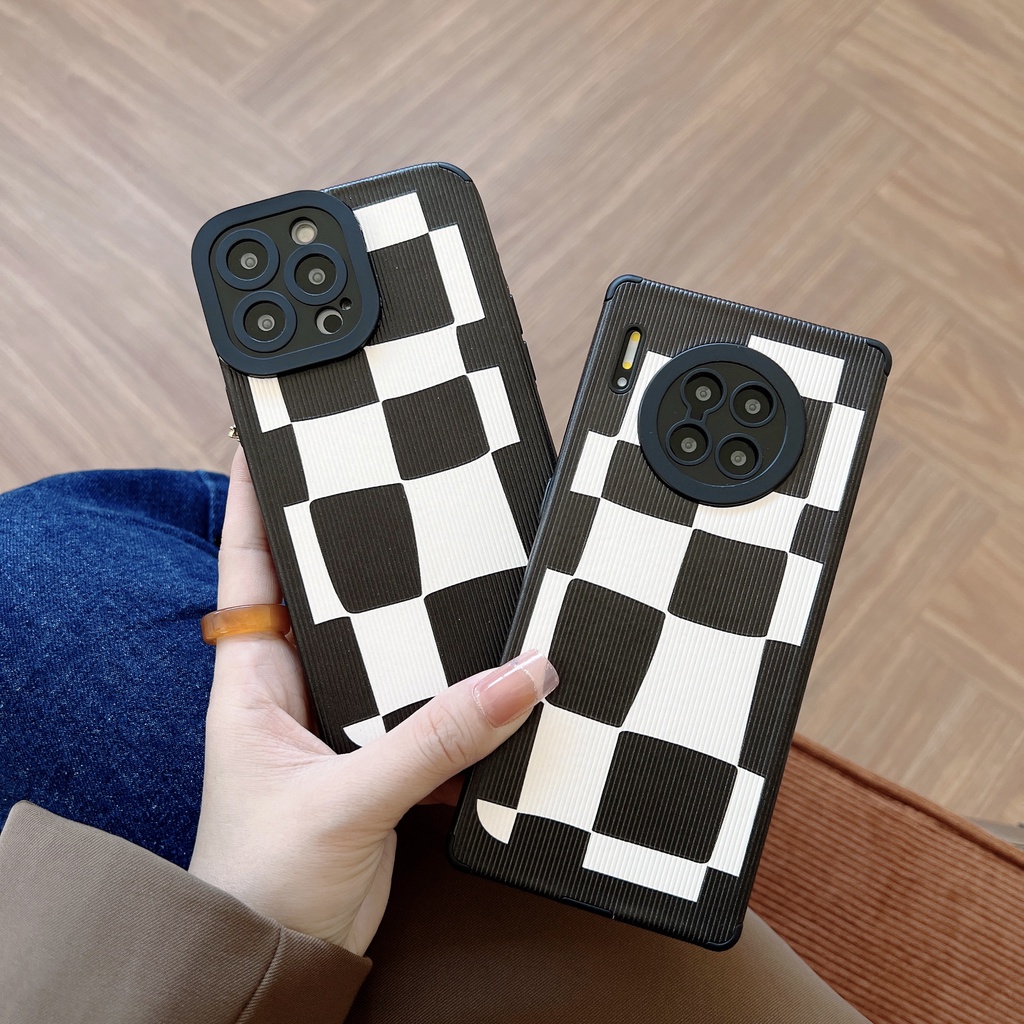 Case Motif Kotak-Kotak Hitam Putih Untuk Huawei Nova 8 8Pro 7 7Pro P50Pro P40 P30 Mate 30 40Pro