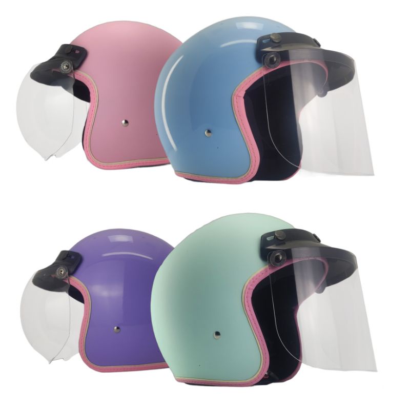 Helm Bogo Wanita Helm Retro Polos Full Leher SNI