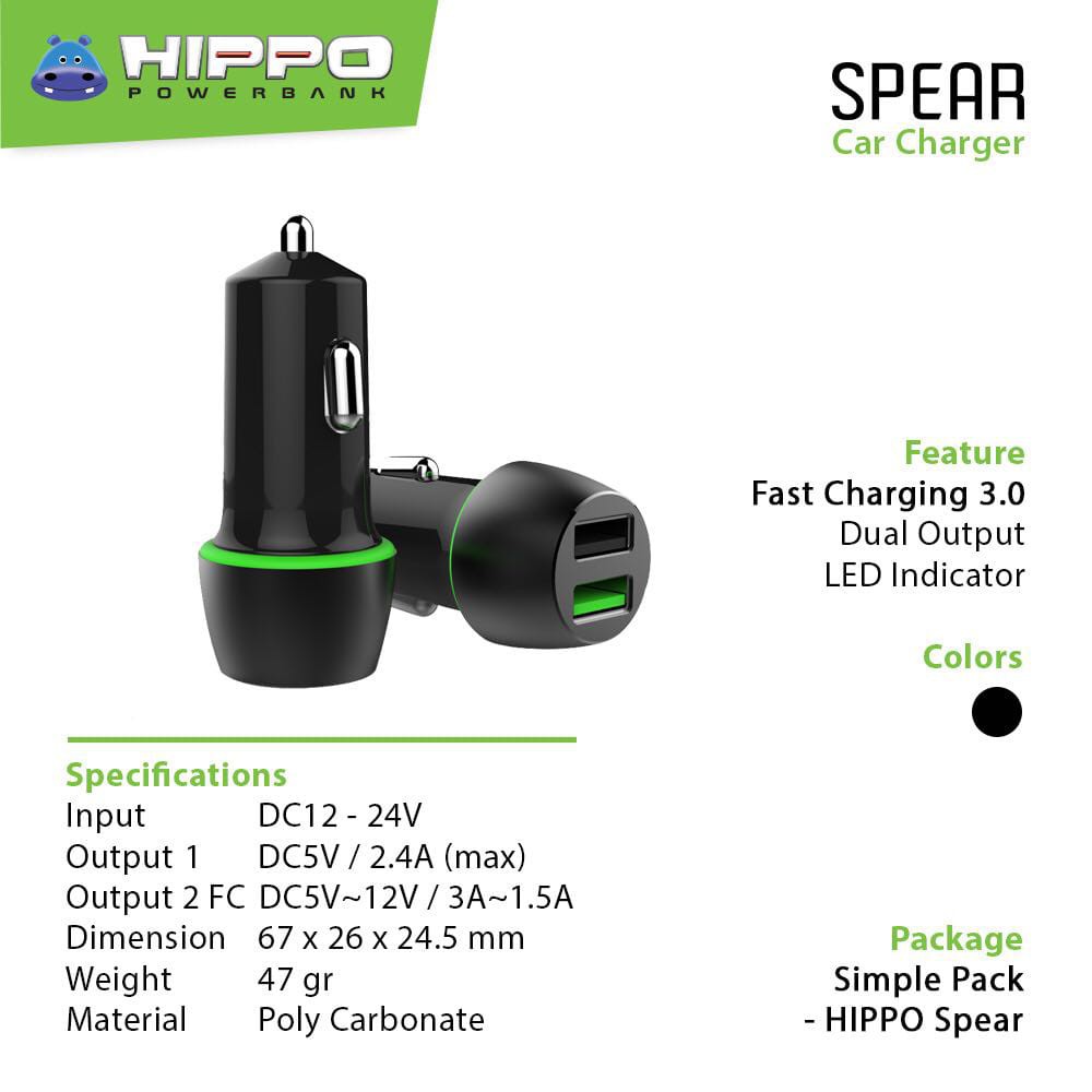Hippo SPEAR Car Charger QUICK CHARGING 3.0 - Simple Pack