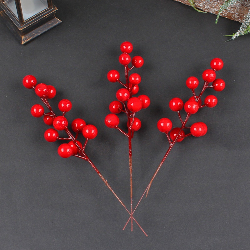 10 Pcs / set Batang Buah Cherry Buatan Warna Merah Untuk Dekorasi Pohon Natal