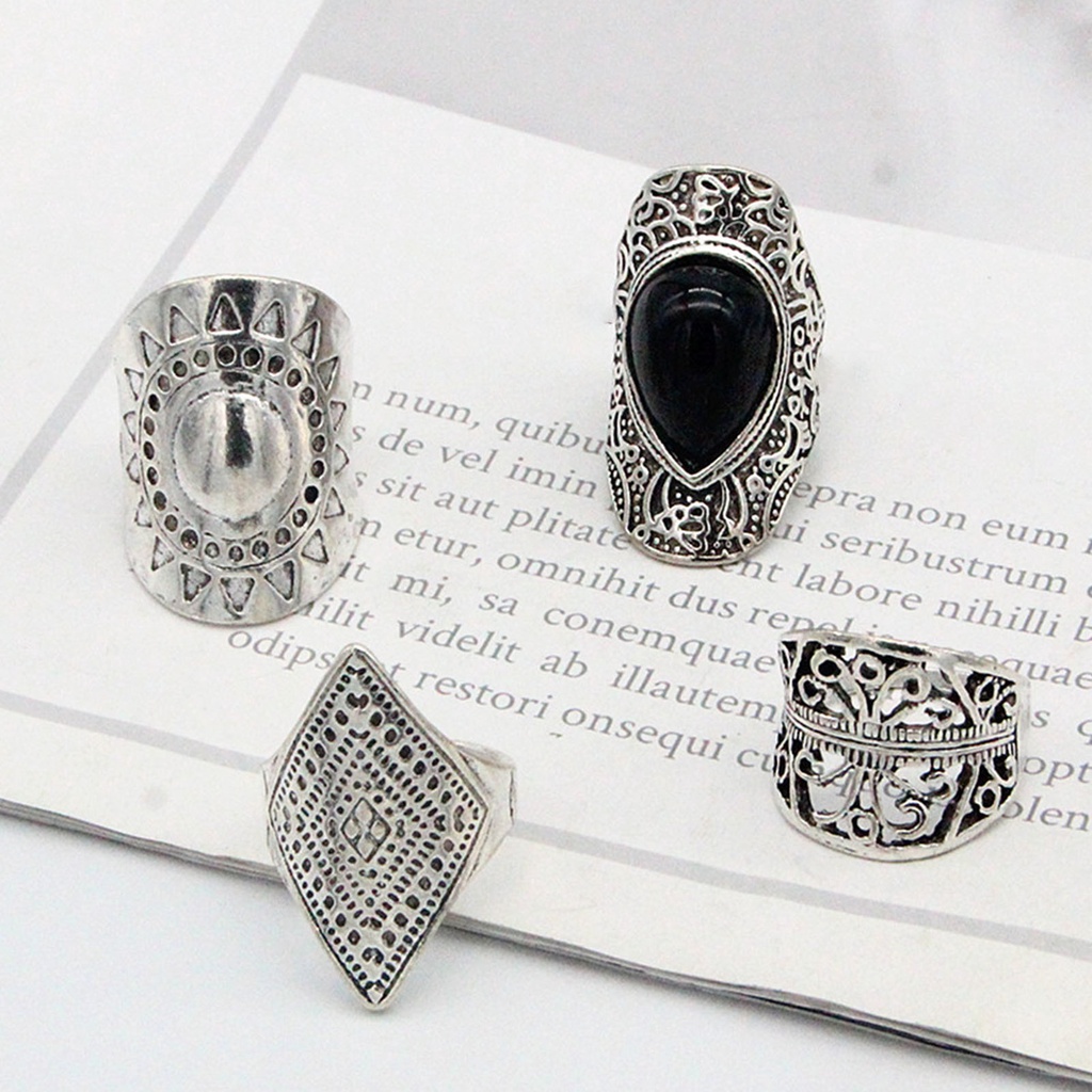 Hu Hu Hu Hu Hu Alat Bantu Pasang Kacamata♡ 4pcs / Set Cincin Fidget Gaya Bohemian Ringan Tahan Lama Untuk Unisex