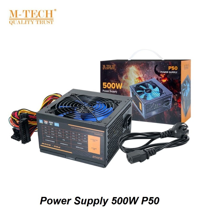 M-Tech P50 Power Supply 500W - PSU 500watt Silent Fan 12Cm