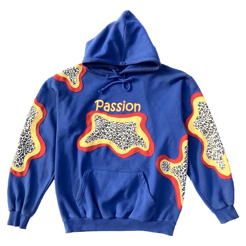 Reworked Hoodie Blue Passion with Thermal mix white leopard patch 1 Of 1