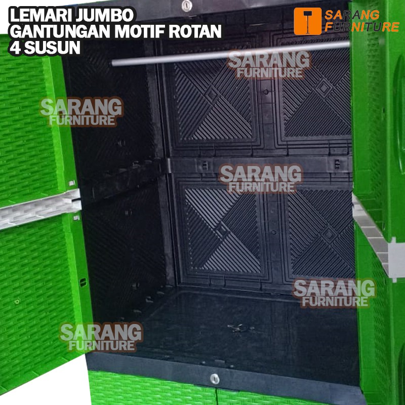 JUMBO - LEMARI PLASTIK SERBAGUNA ROTAN FULL KUNCI FULL KUNCI RATTAN LEMARI GANTUNGAN LEMARI 4 SUSUN PAKAIAN PLASTIK