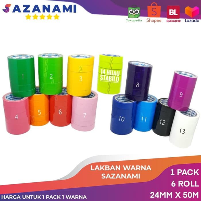 1 PACK isolasi warna 1 inch 24mm x 50M sazanami lakban  1 PACK isolasi warna 1 inch 24mm x 50M sazanami lakban